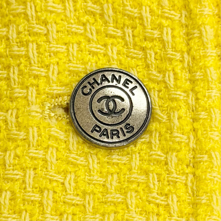 美品△CHANEL シャネル ヴィンテージ 97C P08919 ココマークボタン ツイード 半袖 ジャケット スカート スーツ セットアップ 40 正規品