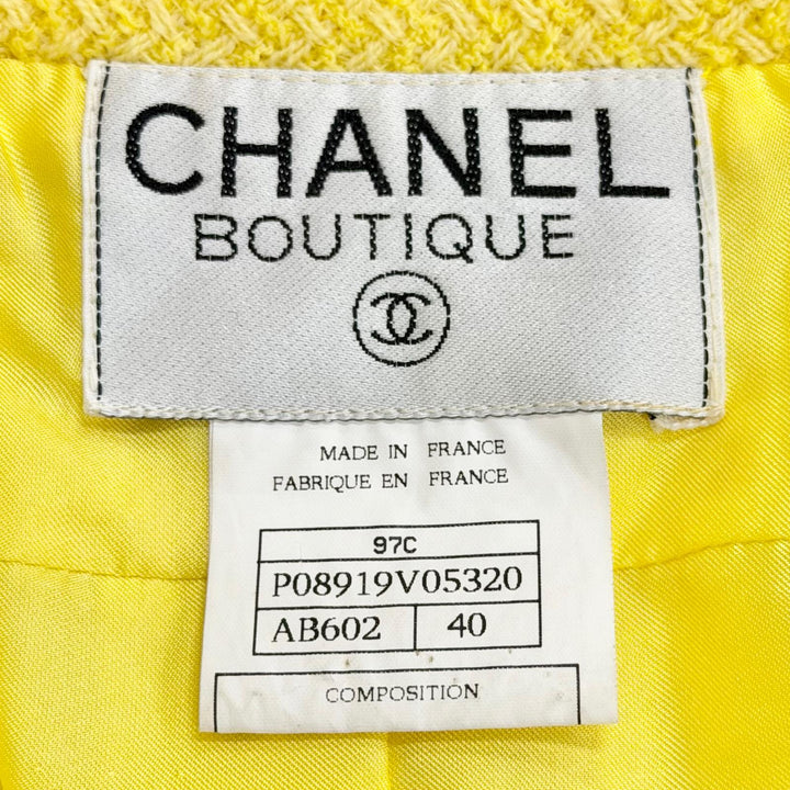 美品△CHANEL シャネル ヴィンテージ 97C P08919 ココマークボタン ツイード 半袖 ジャケット スカート スーツ セットアップ 40 正規品