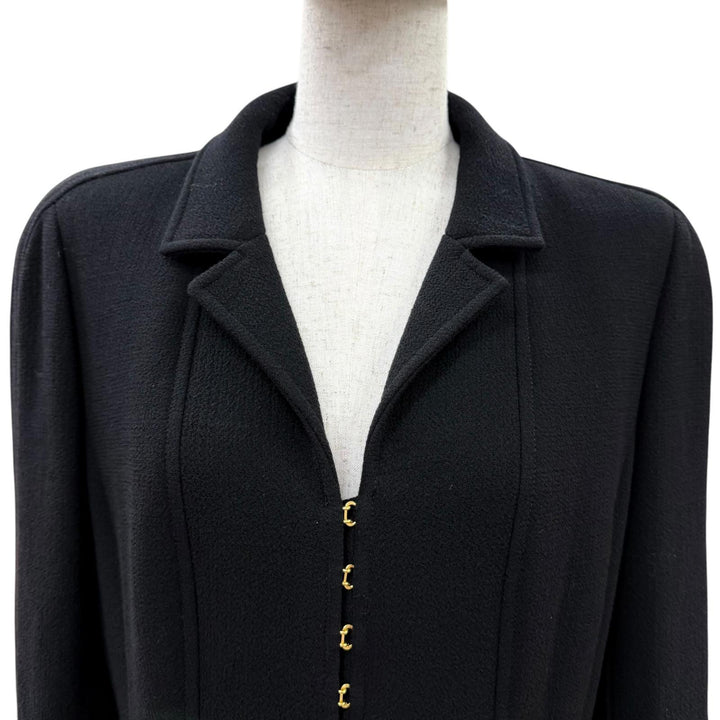 極美品☆CHANEL シャネル ヴィンテージ 96A P08181V04977 ウール ココマークボタン ロング丈 コート ブラック 42 仏製 正規品 レディース