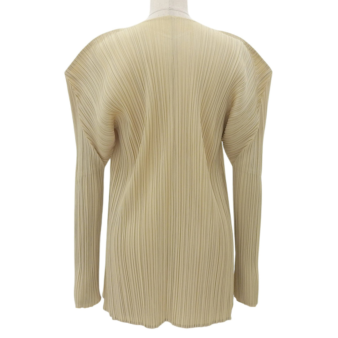 極美品▲PLEATS PLEASE プリーツプリーズ イッセイミヤケ PP05-JO001 フロントオープン カーディガン ライトベージュ 3 日本製 正規品