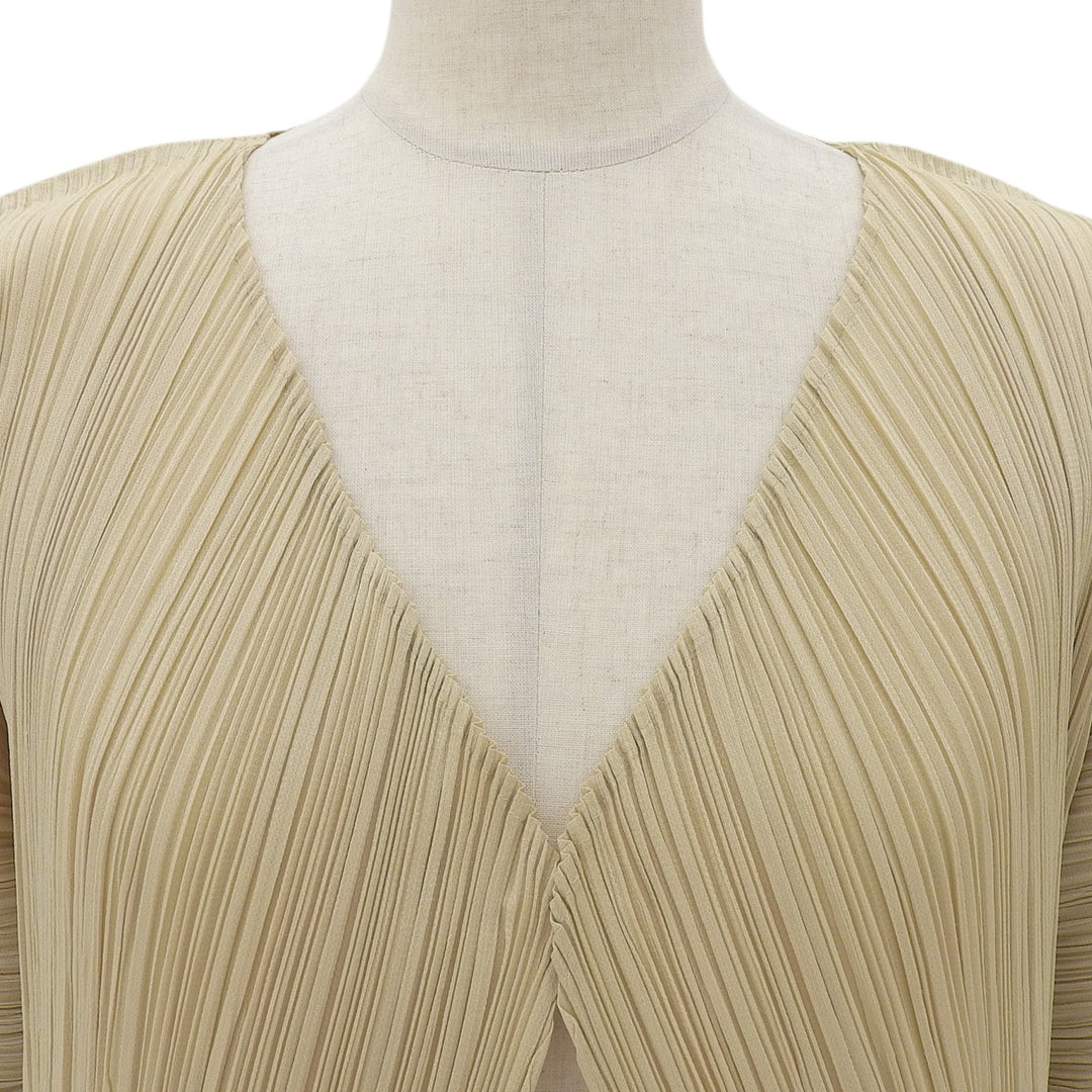 極美品▲PLEATS PLEASE プリーツプリーズ イッセイミヤケ PP05-JO001 フロントオープン カーディガン ライトベージュ 3 日本製 正規品