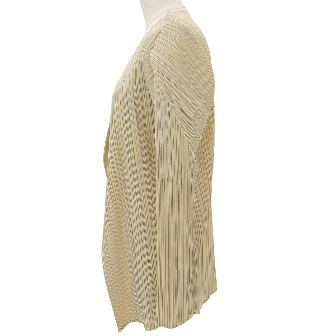 極美品▲PLEATS PLEASE プリーツプリーズ イッセイミヤケ PP05-JO001 フロントオープン カーディガン ライトベージュ 3 日本製 正規品