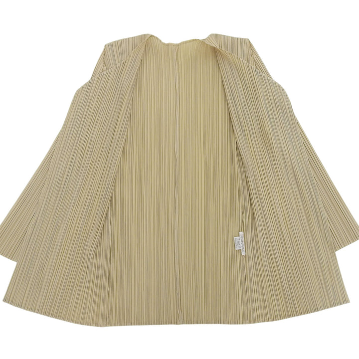 極美品▲PLEATS PLEASE プリーツプリーズ イッセイミヤケ PP05-JO001 フロントオープン カーディガン ライトベージュ 3 日本製 正規品
