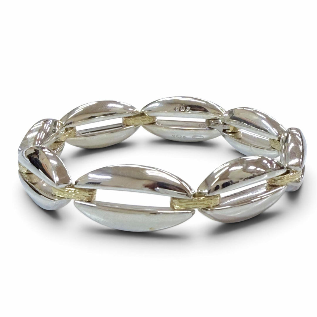 極美品▼Georg Jensen ジョージジェンセン リンク 409 コンビ 925 K18 750(YG) ブレスレット シルバー イエローゴールド 重量76.36g