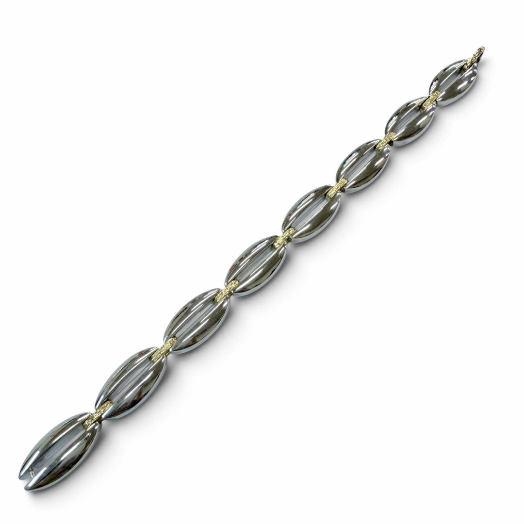 極美品▼Georg Jensen ジョージジェンセン リンク 409 コンビ 925 K18 750(YG) ブレスレット シルバー イエローゴールド 重量76.36g