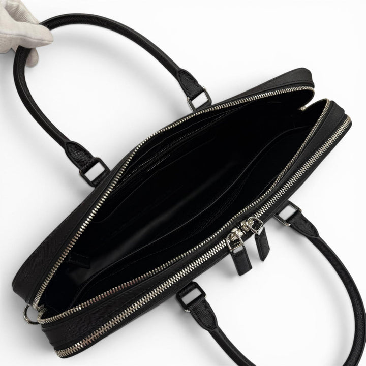 極美品▼PRADA プラダ 2VE022 サフィアーノレザー トライアングルロゴ 三角プレート 2WAY ブリーフケース ビジネスバッグ 定価715000円