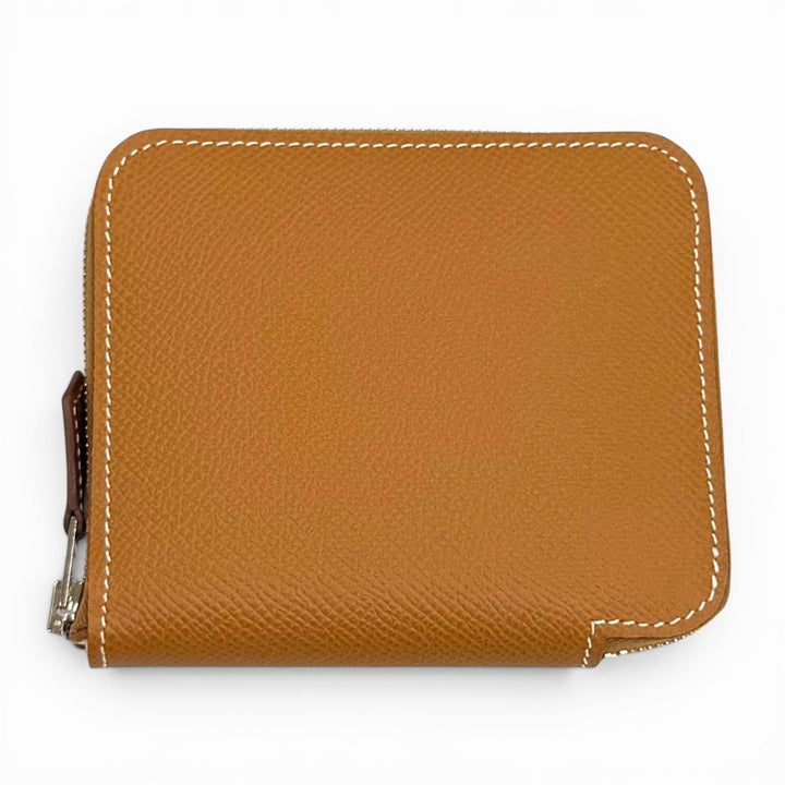 未使用品★HERMES エルメス アザップ コンパクト シルクイン ゴールド ヴォーエプソン ラウンドファスナー コインケース 財布 K刻印 箱付