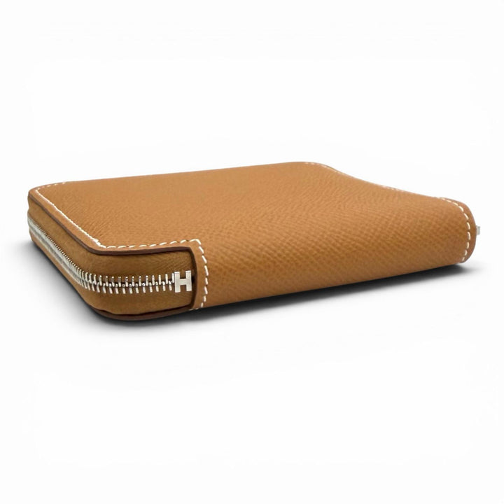 未使用品★HERMES エルメス アザップ コンパクト シルクイン ゴールド ヴォーエプソン ラウンドファスナー コインケース 財布 K刻印 箱付