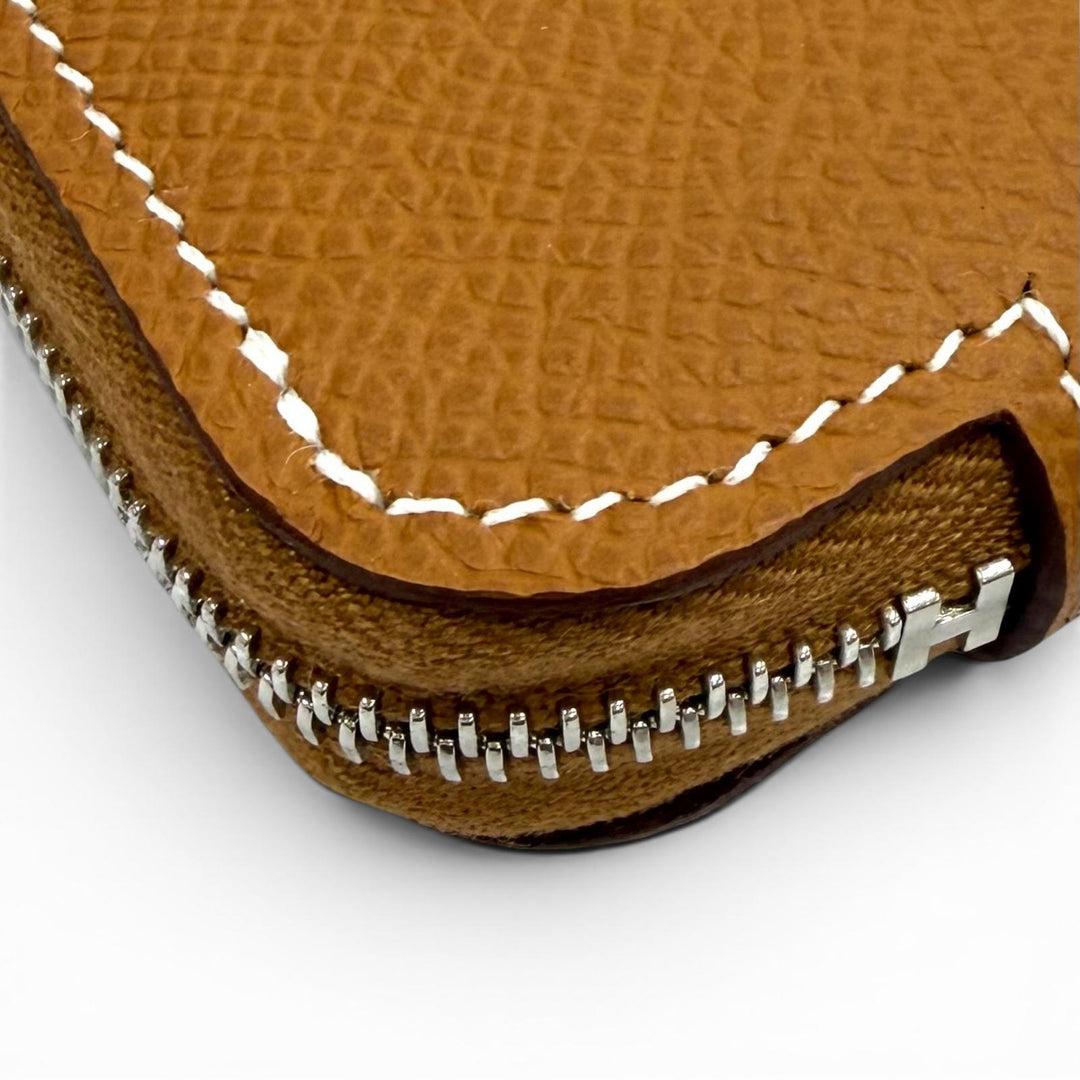 未使用品★HERMES エルメス アザップ コンパクト シルクイン ゴールド ヴォーエプソン ラウンドファスナー コインケース 財布 K刻印 箱付