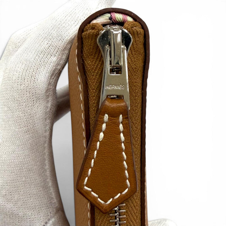 未使用品★HERMES エルメス アザップ コンパクト シルクイン ゴールド ヴォーエプソン ラウンドファスナー コインケース 財布 K刻印 箱付