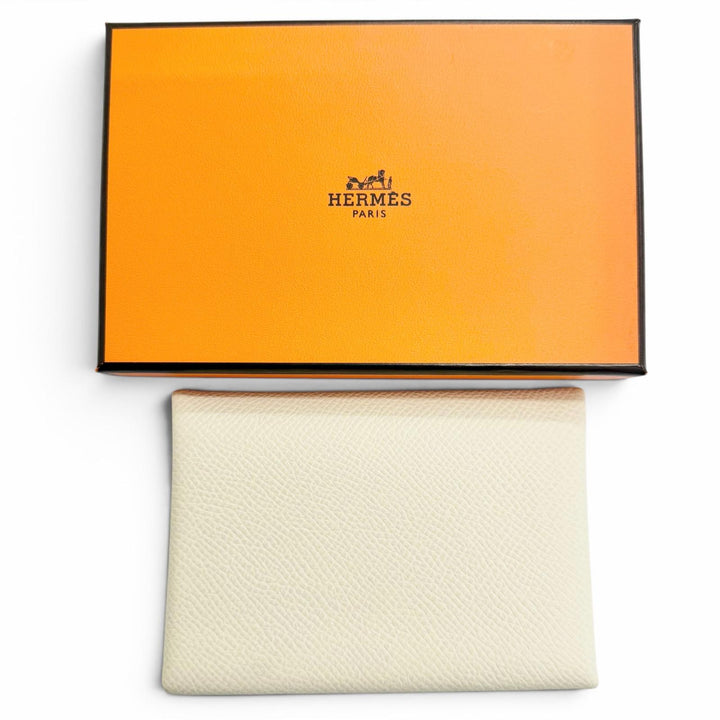 美品△HERMES エルメス カルヴィ デュオ ヴォーエプソン クレ シルバー金具 コンパクトウォレット コインケース W刻印 フランス製 箱付き
