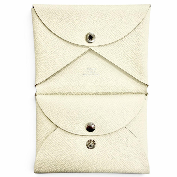 美品△HERMES エルメス カルヴィ デュオ ヴォーエプソン クレ シルバー金具 コンパクトウォレット コインケース W刻印 フランス製 箱付き