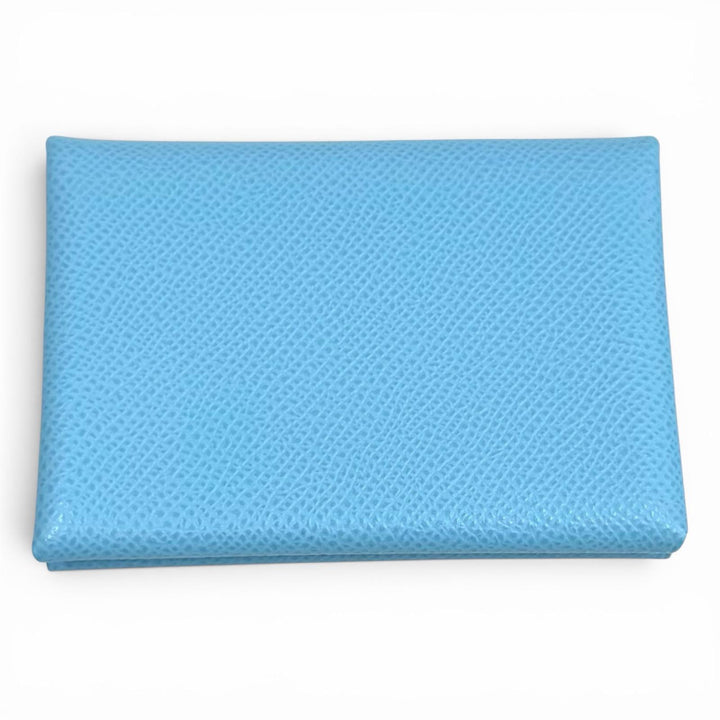 極美品★HERMES エルメス カルヴィ デュオ セレステ ヴォーエプソン セリエ金具 コンパクトウォレット コンパクト財布 B刻印 箱付