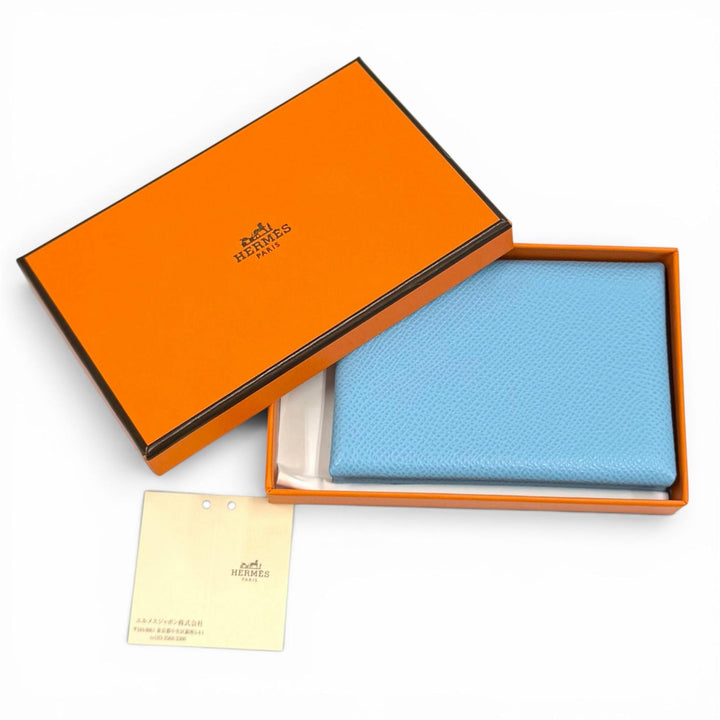 極美品★HERMES エルメス カルヴィ デュオ セレステ ヴォーエプソン セリエ金具 コンパクトウォレット コンパクト財布 B刻印 箱付