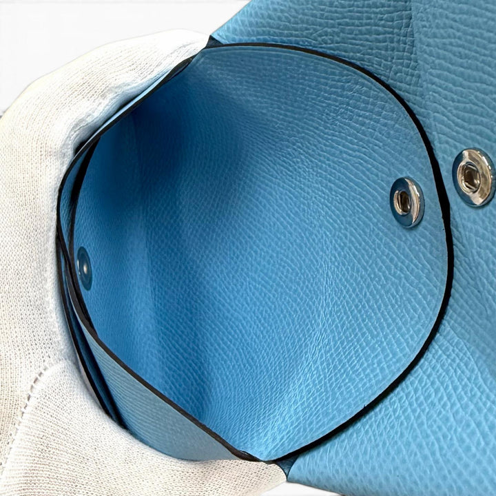 極美品★HERMES エルメス カルヴィ デュオ セレステ ヴォーエプソン セリエ金具 コンパクトウォレット コンパクト財布 B刻印 箱付