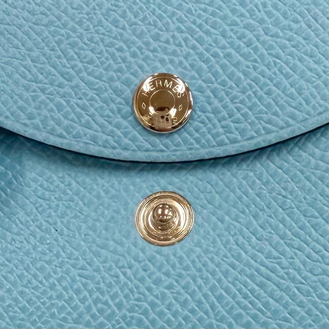 極美品★HERMES エルメス カルヴィ デュオ セレステ ヴォーエプソン セリエ金具 コンパクトウォレット コンパクト財布 B刻印 箱付