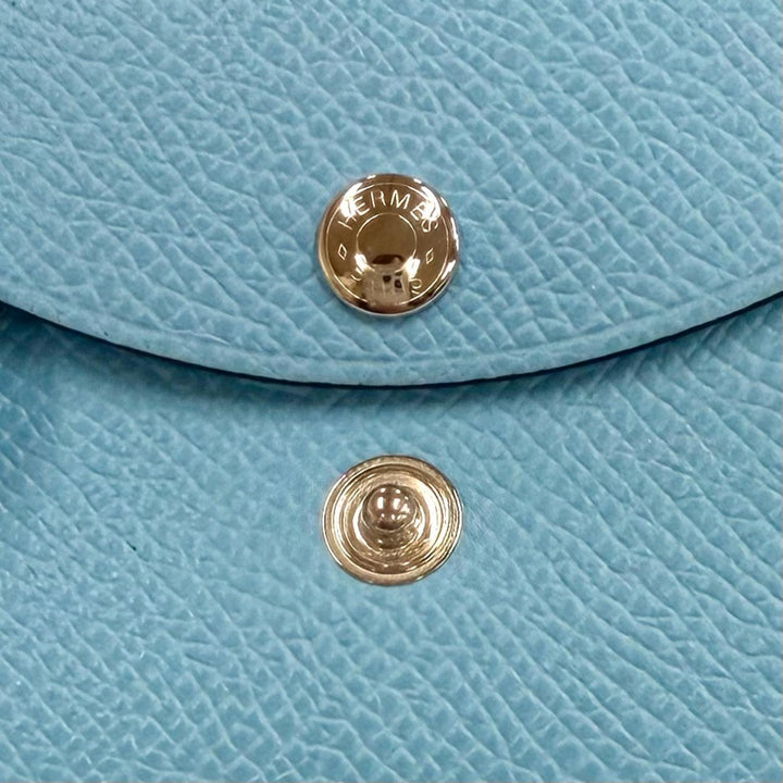 極美品★HERMES エルメス カルヴィ デュオ セレステ ヴォーエプソン セリエ金具 コンパクトウォレット コンパクト財布 B刻印 箱付