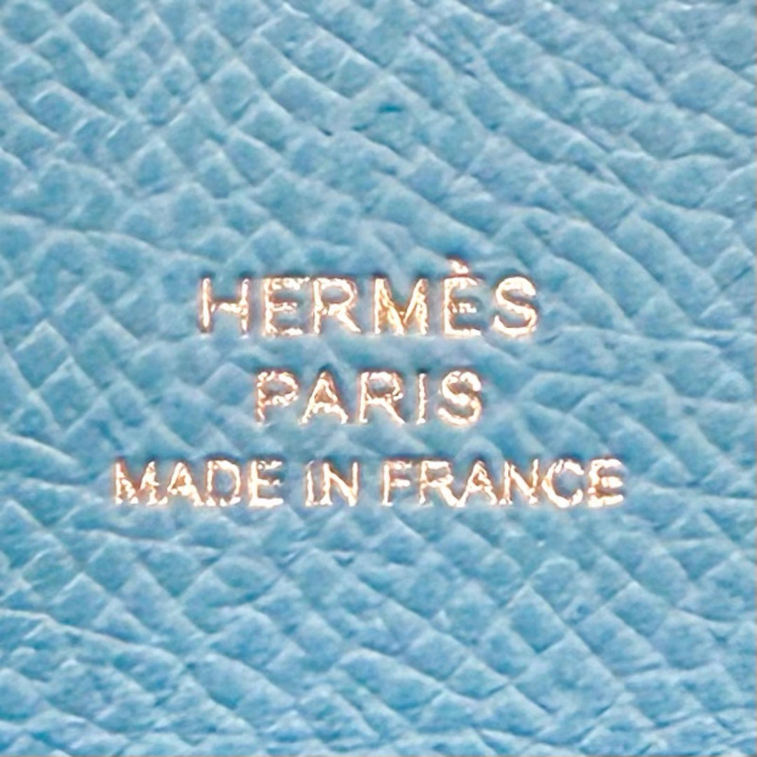 極美品★HERMES エルメス カルヴィ デュオ セレステ ヴォーエプソン セリエ金具 コンパクトウォレット コンパクト財布 B刻印 箱付