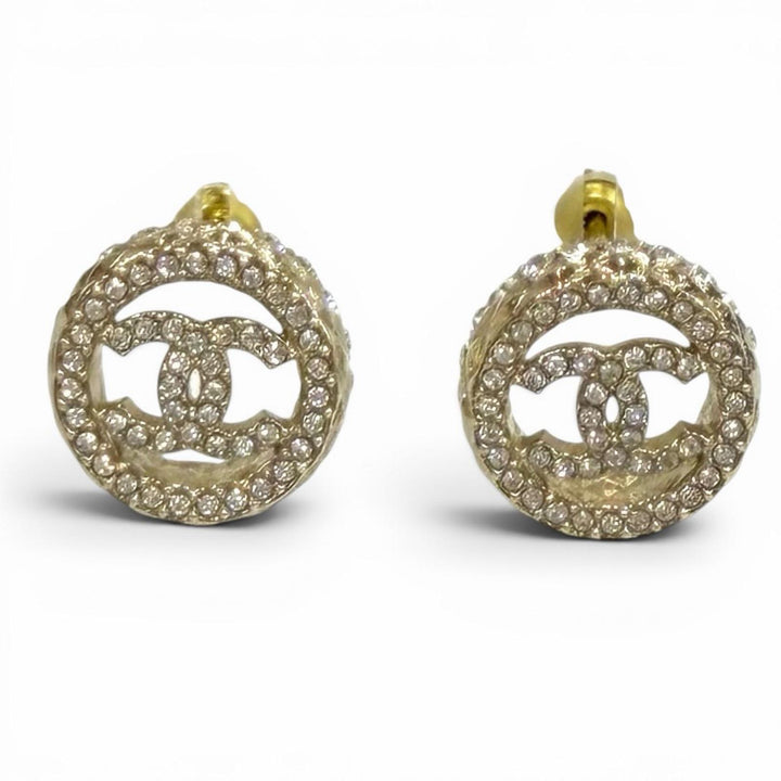 美品★CHANEL シャネル B22S AB8304 ラインストーン ココマーク キルティング ピアス ゴールド イタリア製 レディース 箱・保存袋付き