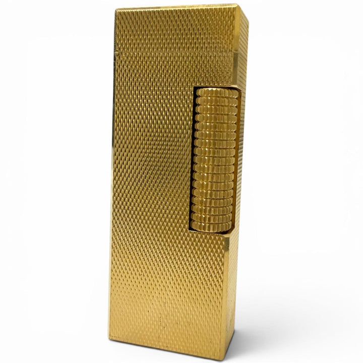 極美品□Dunhill ダンヒル 総柄 スクエア型 ローラー式 喫煙具 ガスライター ゴールド スイス製 メンズ ケース付き 着火確認済み