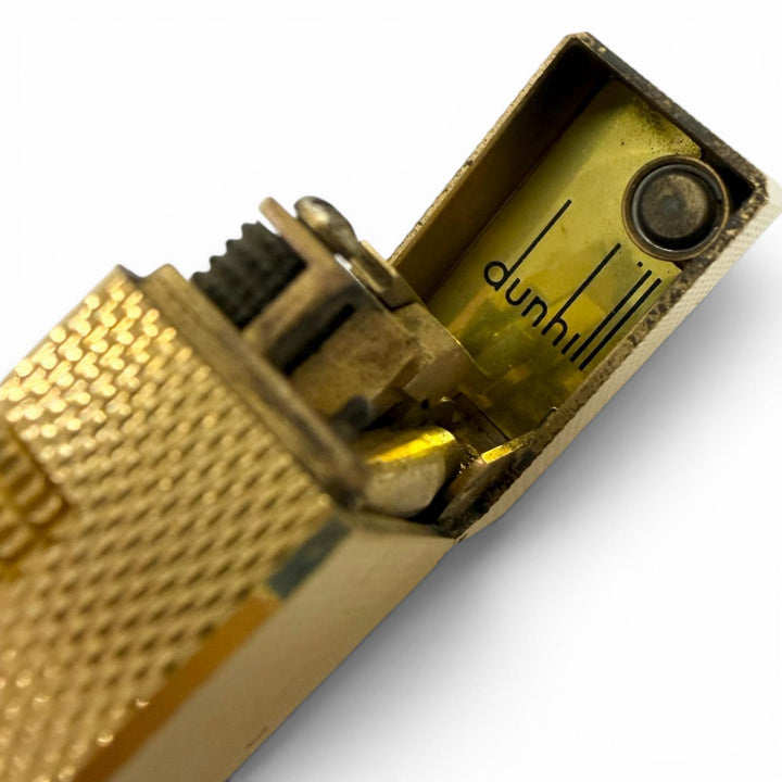 極美品□Dunhill ダンヒル 総柄 スクエア型 ローラー式 喫煙具 ガスライター ゴールド スイス製 メンズ ケース付き 着火確認済み