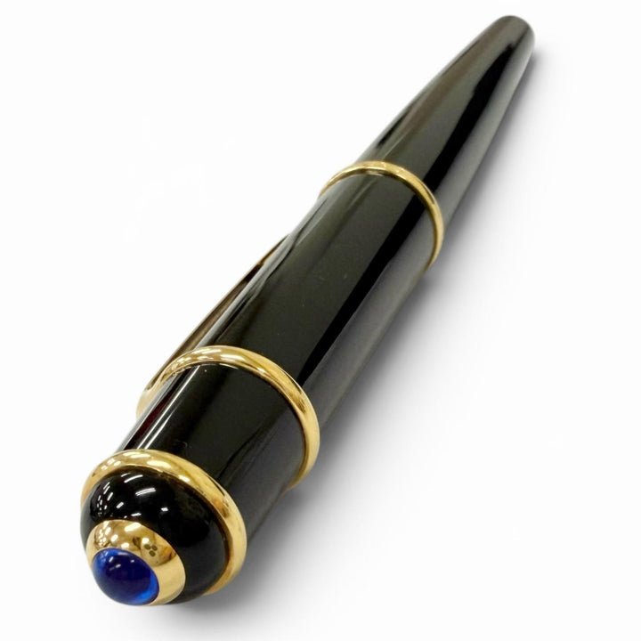 美品□Cartier カルティエ ペン先18K ブルージェムストーン ディアボロドゥ カルティエ キャップ式 万年筆 ブラック ゴールド フランス製