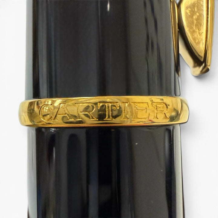 美品□Cartier カルティエ ペン先18K ブルージェムストーン ディアボロドゥ カルティエ キャップ式 万年筆 ブラック ゴールド フランス製