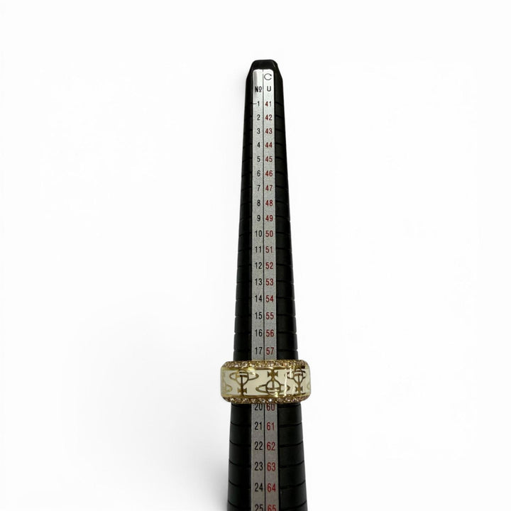 美品▼Vivienne Westwood ヴィヴィアンウエストウッド ラインストーン オーブ リング 指輪 ホワイト ゴールド JP19号 ユニセックス 箱付