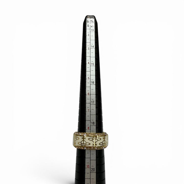 美品▼Vivienne Westwood ヴィヴィアンウエストウッド ラインストーン オーブ リング 指輪 ホワイト ゴールド JP19号 ユニセックス 箱付