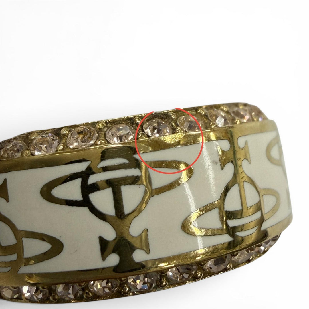 美品▼Vivienne Westwood ヴィヴィアンウエストウッド ラインストーン オーブ リング 指輪 ホワイト ゴールド JP19号 ユニセックス 箱付