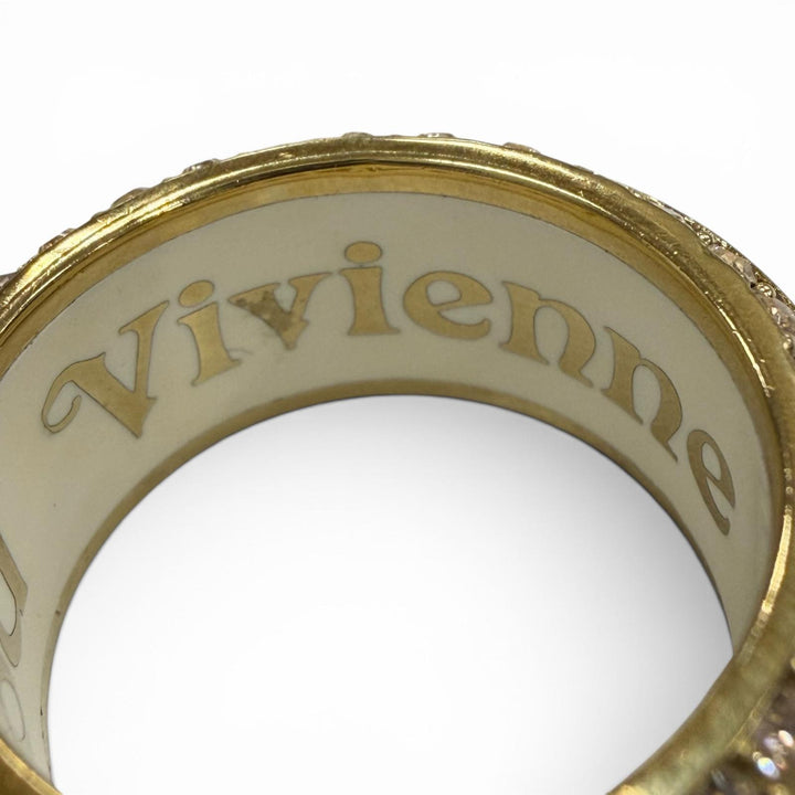美品▼Vivienne Westwood ヴィヴィアンウエストウッド ラインストーン オーブ リング 指輪 ホワイト ゴールド JP19号 ユニセックス 箱付