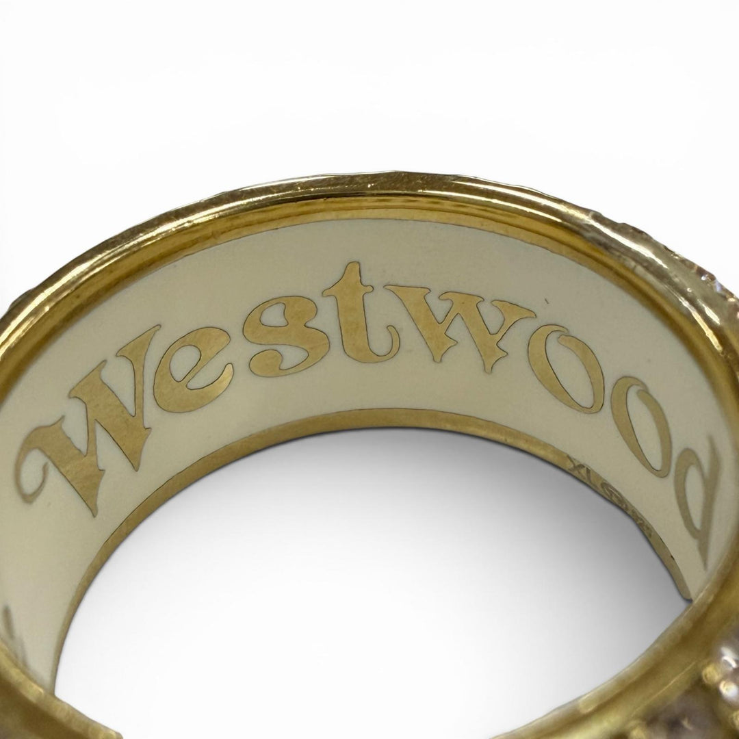 美品▼Vivienne Westwood ヴィヴィアンウエストウッド ラインストーン オーブ リング 指輪 ホワイト ゴールド JP19号 ユニセックス 箱付