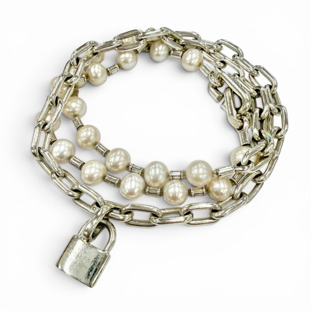良品◇TIFFANY&amp;Co. ティファニー ハードウェア パール ロック AG925 ネックレス ブレスレット 2WAY シルバー イタリア製 重量49.19g 箱付