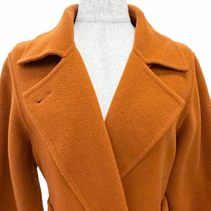 極美品△Max Mara マックスマーラ 10163093 クチートアマーノ アンゴラ カシミヤ混 ロゴボタン ベルトラップコート ブラウン 40 正規品