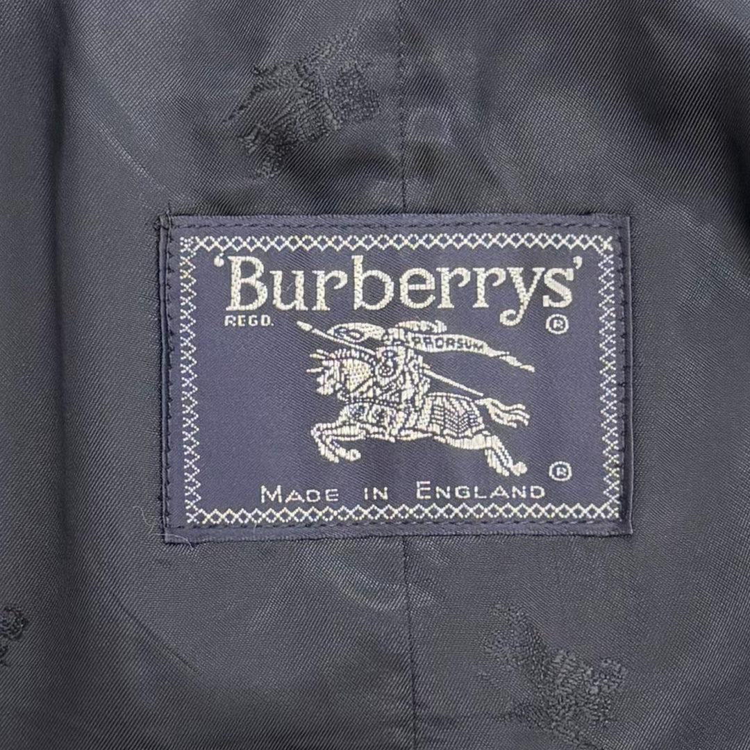 美品△Burberrys バーバリー ヴィンテージ カシミヤ100％ ステンカラーコート ダークネイビー 約M～Lサイズ相当 イングランド製 メンズ