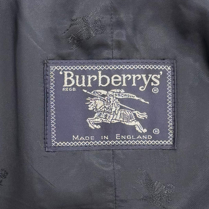 美品△Burberrys バーバリー ヴィンテージ カシミヤ100％ ステンカラーコート ダークネイビー 約M～Lサイズ相当 イングランド製 メンズ