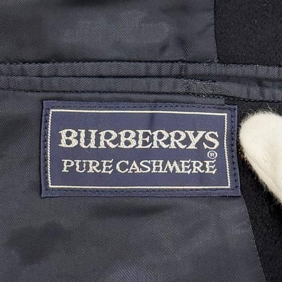 美品△Burberrys バーバリー ヴィンテージ カシミヤ100％ ステンカラーコート ダークネイビー 約M～Lサイズ相当 イングランド製 メンズ