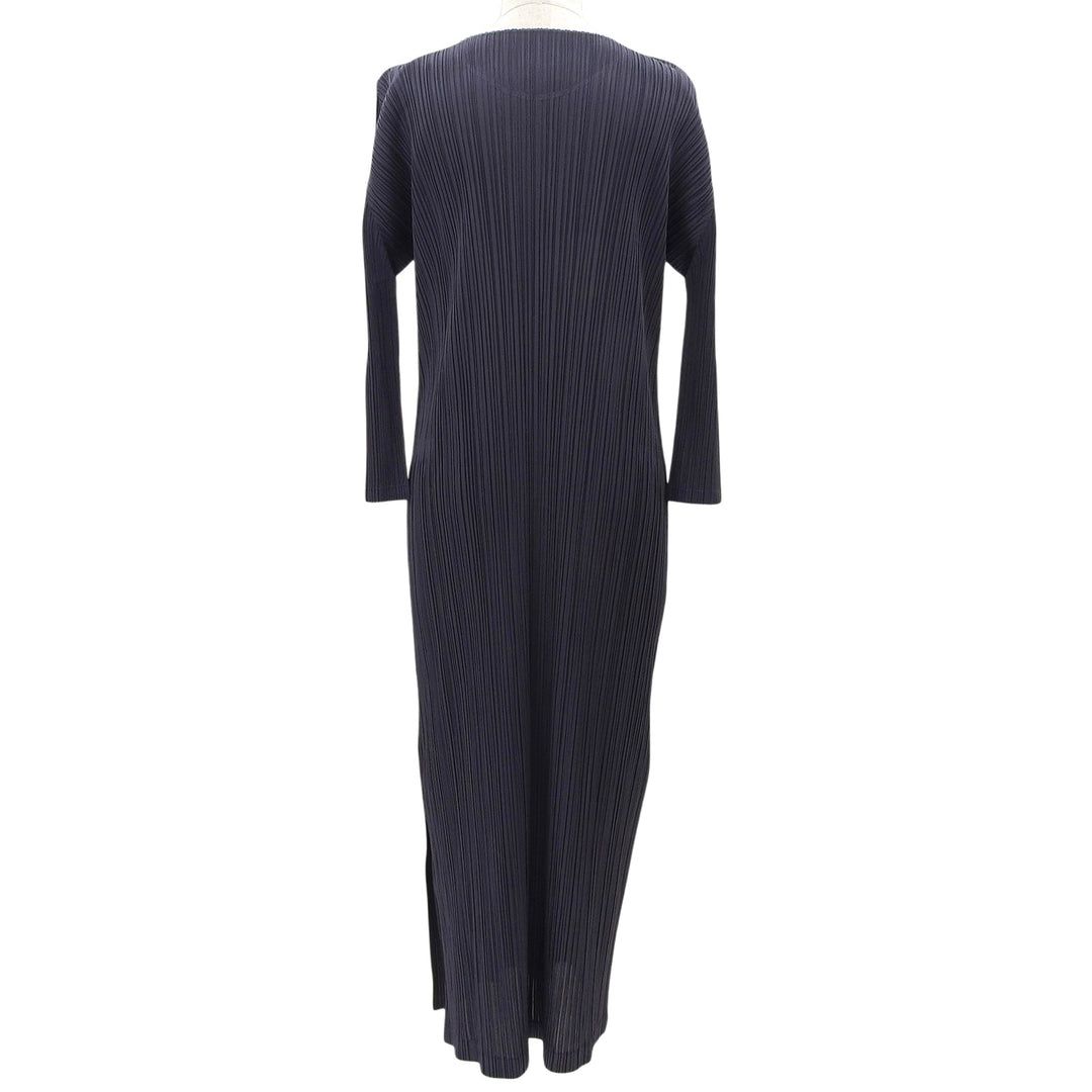 極美品▲PLEATS PLEASE プリーツプリーズ イッセイミヤケ PP01-JH187 ミモレ丈 プリーツワンピース ネイビー 3 日本製 正規品 レディース