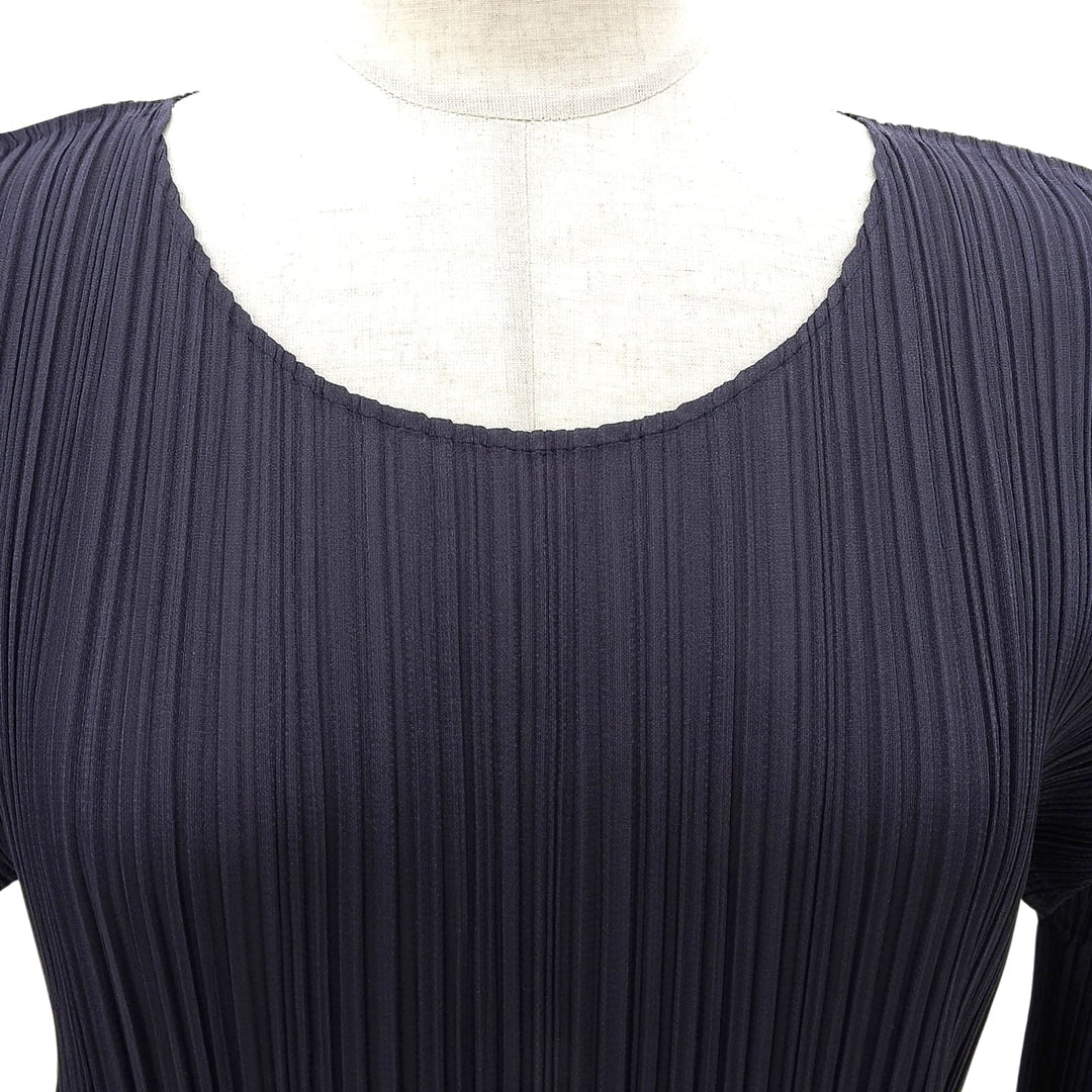 極美品▲PLEATS PLEASE プリーツプリーズ イッセイミヤケ PP01-JH187 ミモレ丈 プリーツワンピース ネイビー 3 日本製 正規品 レディース