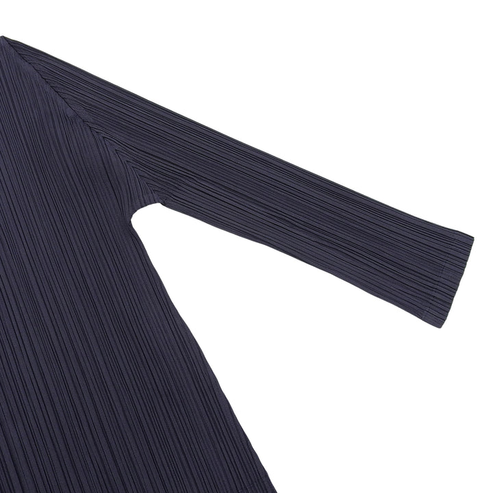 極美品▲PLEATS PLEASE プリーツプリーズ イッセイミヤケ PP01-JH187 ミモレ丈 プリーツワンピース ネイビー 3 日本製 正規品 レディース