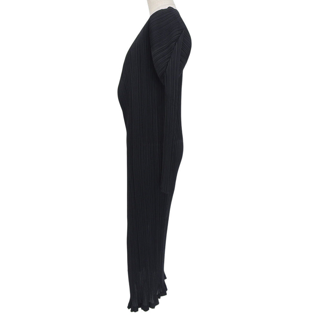 美品▲PLEATS PLEASE プリーツプリーズ イッセイミヤケ PP05-JA001 オープンフロント ロングカーディガン 黒 2 日本製 正規品 レディース
