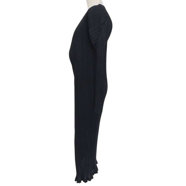 美品▲PLEATS PLEASE プリーツプリーズ イッセイミヤケ PP05-JA001 オープンフロント ロングカーディガン 黒 2 日本製 正規品 レディース