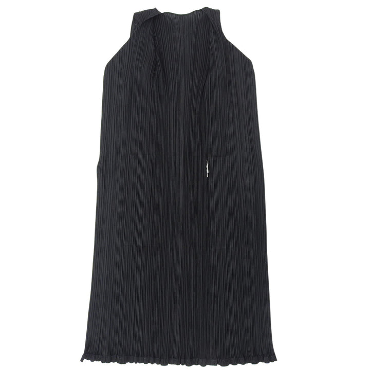 美品▲PLEATS PLEASE プリーツプリーズ イッセイミヤケ PP05-JA001 オープンフロント ロングカーディガン 黒 2 日本製 正規品 レディース