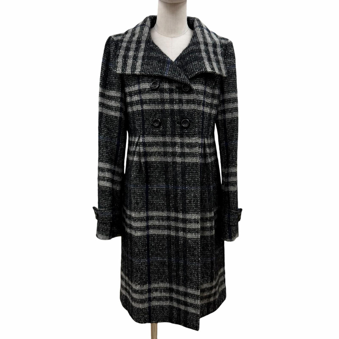 極美品◇BURBERRY LONDON バーバリーロンドン モヘア シルク混 チェック柄 ダブルブレスト コート ブラック グレー 38　日本製 正規品