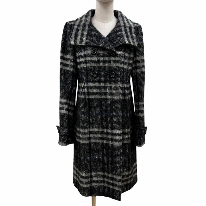 極美品◇BURBERRY LONDON バーバリーロンドン モヘア シルク混 チェック柄 ダブルブレスト コート ブラック グレー 38　日本製 正規品