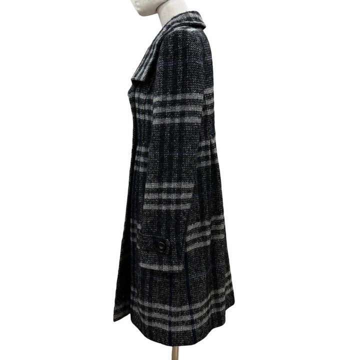 極美品◇BURBERRY LONDON バーバリーロンドン モヘア シルク混 チェック柄 ダブルブレスト コート ブラック グレー 38　日本製 正規品