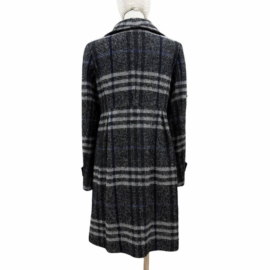 極美品◇BURBERRY LONDON バーバリーロンドン モヘア シルク混 チェック柄 ダブルブレスト コート ブラック グレー 38　日本製 正規品