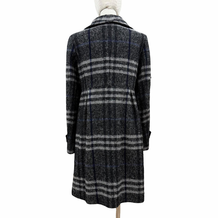 極美品◇BURBERRY LONDON バーバリーロンドン モヘア シルク混 チェック柄 ダブルブレスト コート ブラック グレー 38　日本製 正規品