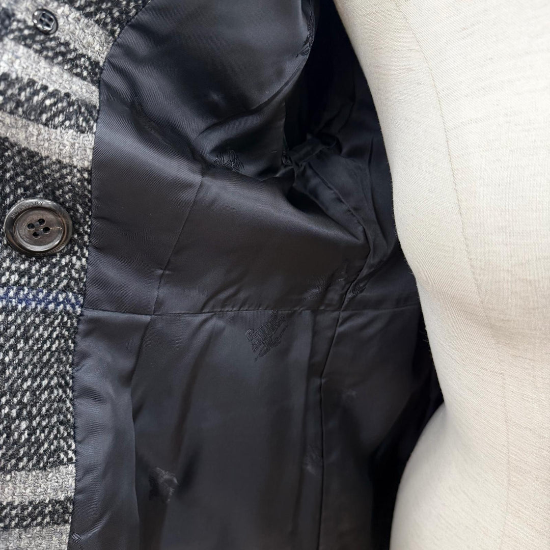 極美品◇BURBERRY LONDON バーバリーロンドン モヘア シルク混 チェック柄 ダブルブレスト コート ブラック グレー 38　日本製 正規品