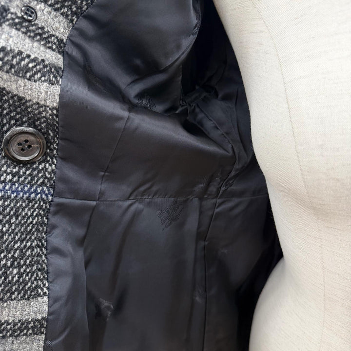 極美品◇BURBERRY LONDON バーバリーロンドン モヘア シルク混 チェック柄 ダブルブレスト コート ブラック グレー 38　日本製 正規品